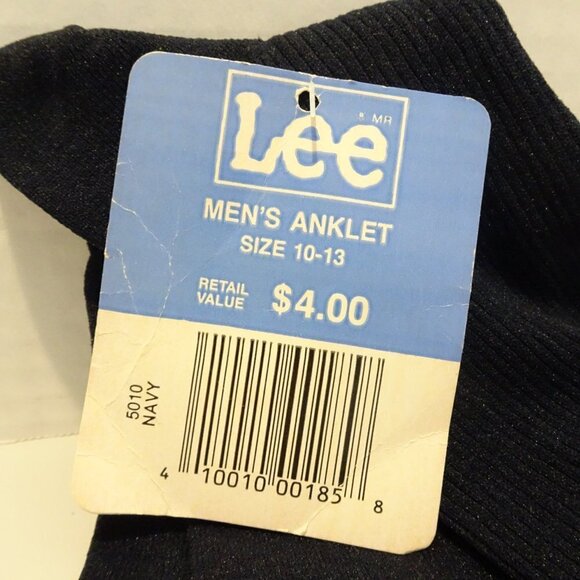 LEE VINTAGE MEN'S Anklet Ribbed Nylon SOCKS FITS 10-13 NOS Made in USA Navy Blue - Picture 3 of 6